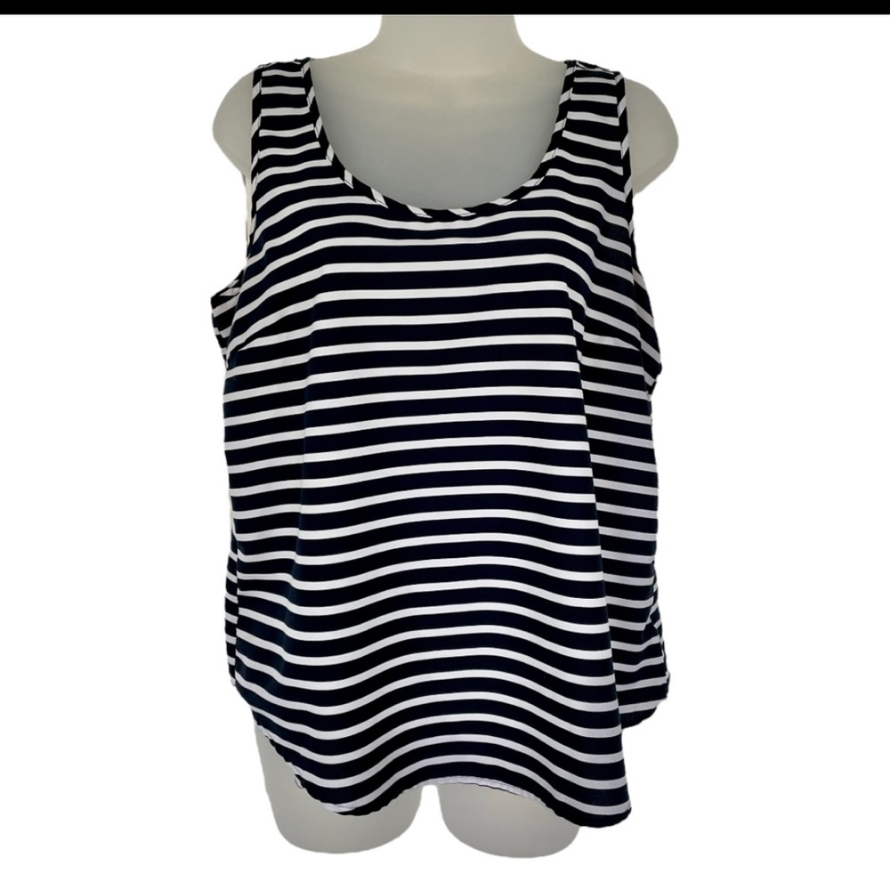 Navy Blue and White Stripe Tank Blouse Nautical Sleeveless L